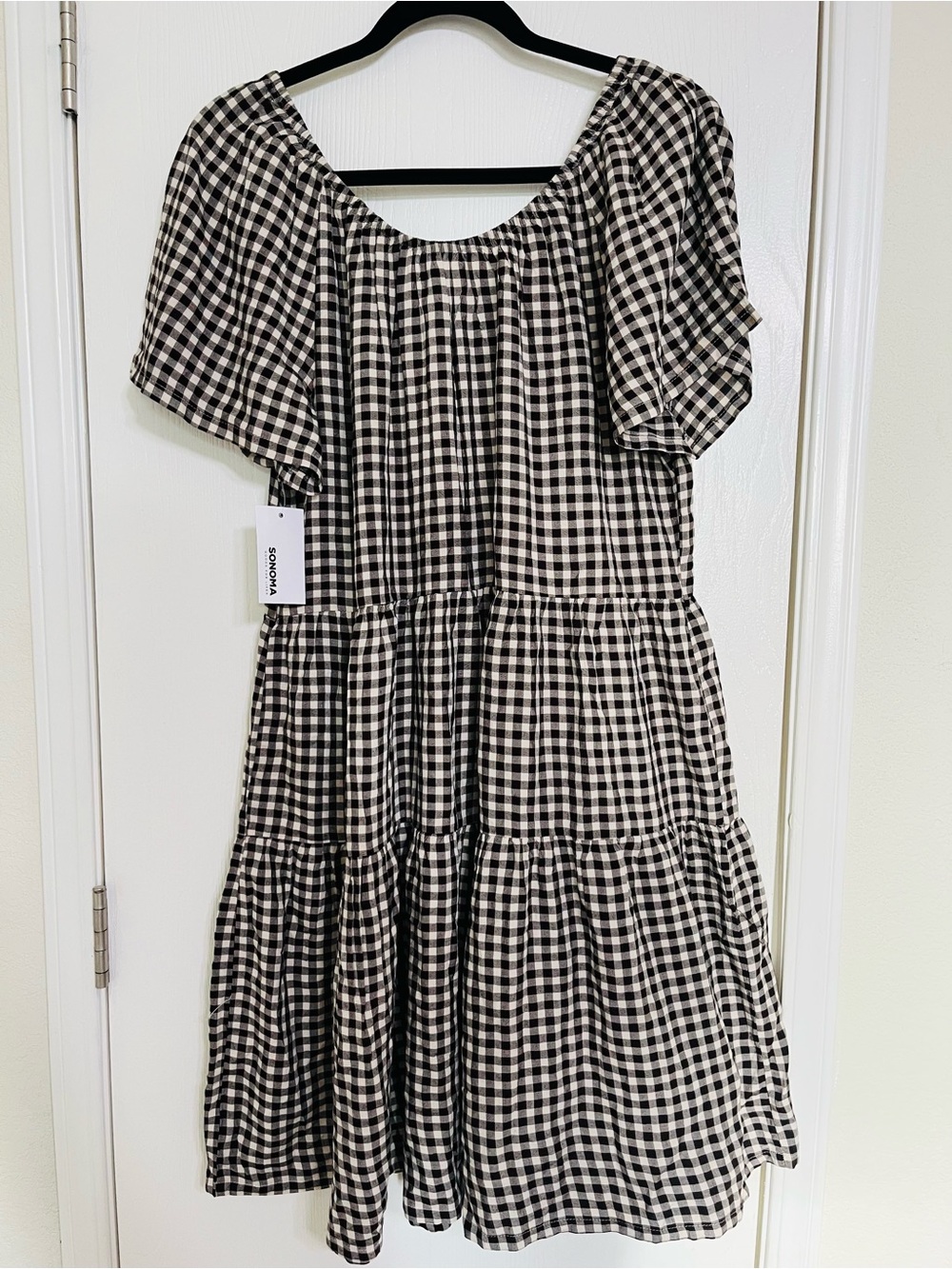 Sonoma Brown and White Gingham Midi Dress
